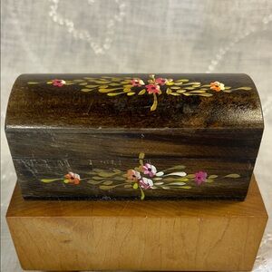 Antique Handmade wooden jewelry box with leather handles
